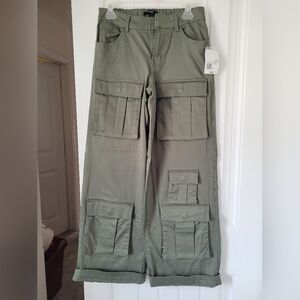 Forever 21 Green Flare Wide Leg Jeans